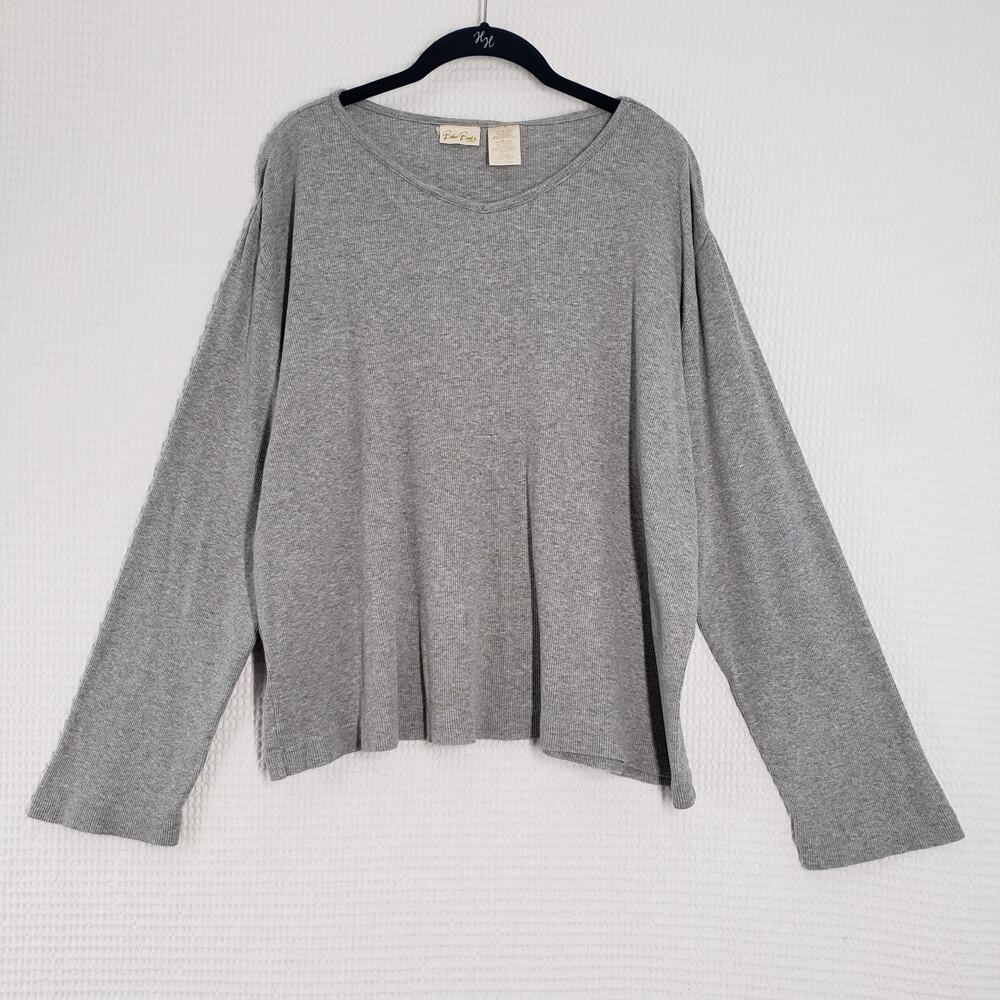 Vintage Bobbie Brooks Top Womens Large Gray Ribbed Long Sleeve Slouchy Grunge